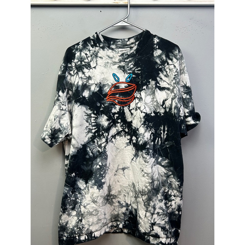 Shaka Wear T-Shirt‎ Mens L Black White Tie Dye SuperMAXHeavy Embroidered Graphic